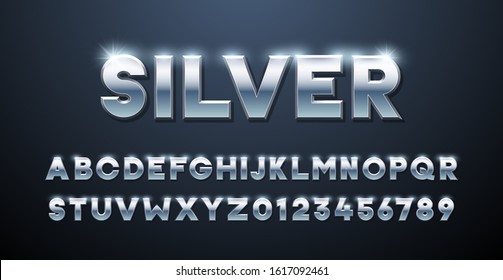 Silver Alphabet  Metallic font 3d effect typographic elements  Mettalic stainless steel three dimensional typeface effect