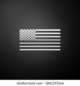 Silver American flag icon isolated on black background. Flag of USA. Long shadow style. Vector.