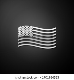 Silver American flag icon isolated on black background. Flag of USA. Long shadow style. Vector.