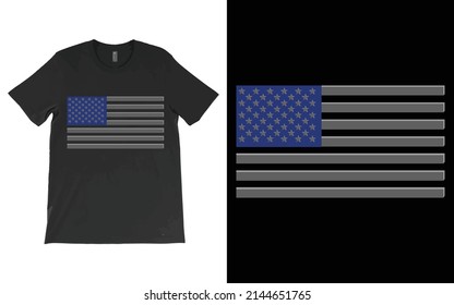Silver American Flag T-Shirt Vector, Patriotic T-Shirts, July 4th Shirts, USA Flag Grange Vector.