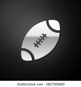 Silver American Football ball icon isolated on black background. Long shadow style. Vector.