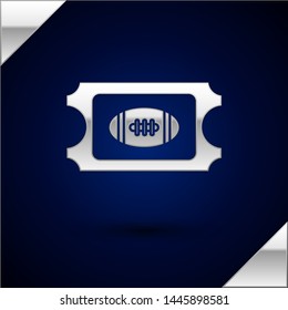 Silver American Football ticket icon isolated on dark blue background.  Vector Illustration