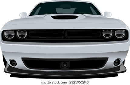 silver american muscle coupe sports style car front side vector illustration
