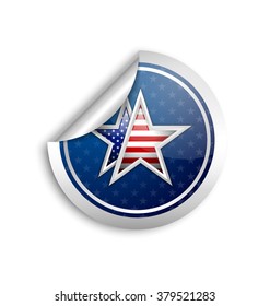Silver american star sticker placed on white background