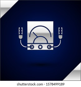 Silver Ampere meter, multimeter, voltmeter icon isolated on dark blue background. Instruments for measurement of electric current.  Vector Illustration