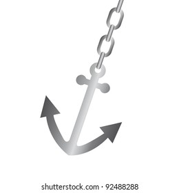 silver anchor with chain isolated over white background. vector