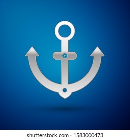 Silver Anchor icon isolated on blue background.  Vector Illustration