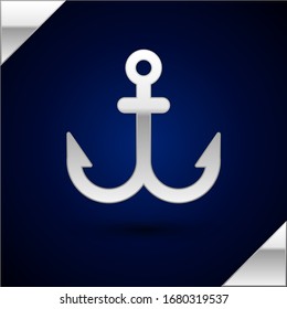 Silver Anchor icon isolated on dark blue background.  Vector Illustration