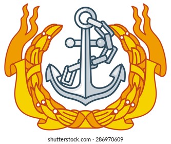 Silver anchor and laurel wreath