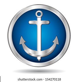 Silver anchor on blue background. Vector icon. 
