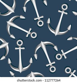 silver anchor on blue seamless pattern