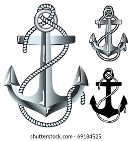 Silver anchor. Vector illustration.