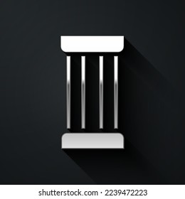 Silver Ancient column icon isolated on black background. Long shadow style. Vector