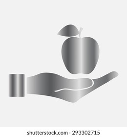 Silver Apple Icon in hand - vector icon