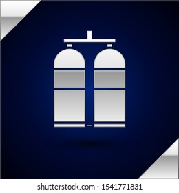 Silver Aqualung icon isolated on dark blue background. Oxygen tank for diver. Diving equipment. Extreme sport. Diving underwater equipment.  Vector Illustration