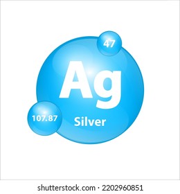 Silver, Argentum (Ag) icon structure chemical element round shape circle light blue. Chemical element of periodic table Sign with atomic number. Study in science for education. 3D Illustration vector.