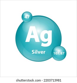 Silver, Argentum (Ag) icon structure chemical element round shape circle green dark, blue. Chemical element of periodic table Sign with atomic number. Study in science for education. 3D Illustration