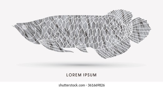 Silver Arowana Fish, designed using grunge brush graphic vector.