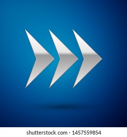 Silver Arrow icon isolated on blue background. Direction Arrowhead symbol. Navigation pointer sign.  Vector Illustration