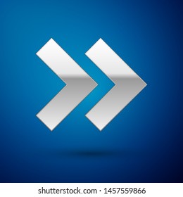 Silver Arrow icon isolated on blue background. Direction Arrowhead symbol. Navigation pointer sign.  Vector Illustration