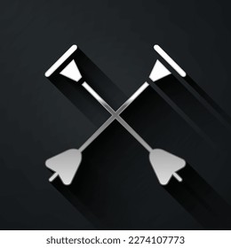 Silver Arrow with sucker tip icon isolated on black background. Long shadow style. Vector