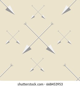 Silver arrows seamless pattern.Beige background.Vector illustration