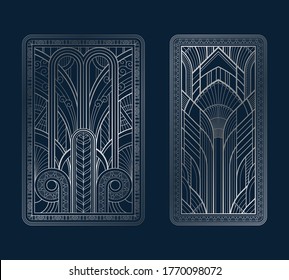 Silver Art Deco Panels With Ornament On Dark Blue Background