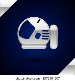 Silver Astronaut helmet icon isolated on dark blue background.  Vector Illustration