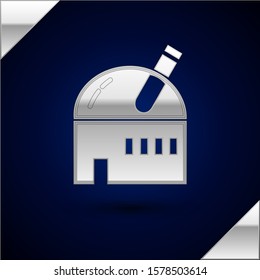 Silver Astronomical observatory icon isolated on dark blue background. Observatory with a telescope. Scientific institution.  Vector Illustration