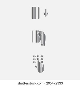 Silver ATM keypad and POS-Terminal - simple icons of hand with credit card