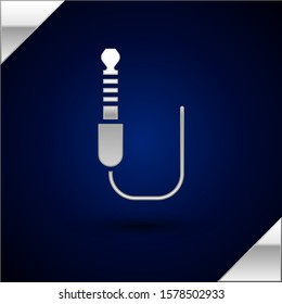 Silver Audio jack icon isolated on dark blue background. Audio cable for connection sound equipment. Plug wire. Musical instrument.  Vector Illustration