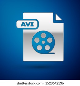 Silver AVI file document. Download avi button icon isolated on blue background. AVI file symbol.  Vector Illustration