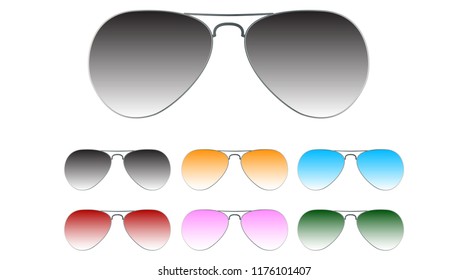  Silver aviator sunglasses, mulitcolor. Vector icon