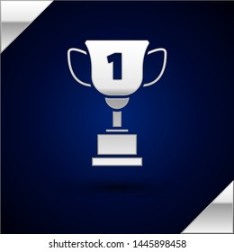 Silver Award cup icon isolated on dark blue background. Winner trophy symbol. Championship or competition trophy. Sports achievement sign.  Vector Illustration