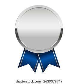 Silver award medal with blue ribbons for sport and games