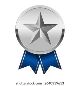 Silver award medal with blue ribbons and star for sport and games