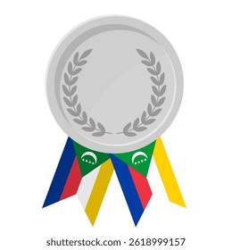 Silver award medal with Comoros flag ribbons for winners