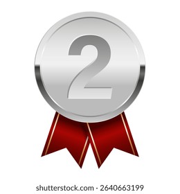 Silver award medal with red ribbons for sport and games