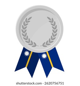 Silver award medal with Republic of Nauru flag ribbons for winners