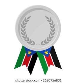 Silver award medal with South Sudan flag ribbons for winners