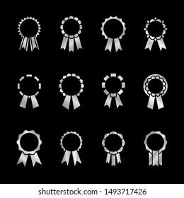 Silver awards with ribbons vector icons collection on black background