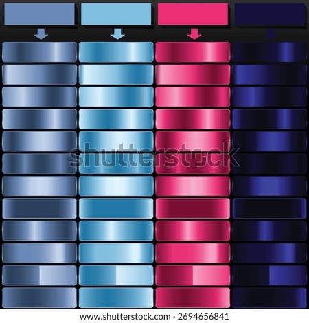 Silver Azure Raspberry and Indigo Metallic Gradient Color Palette.
