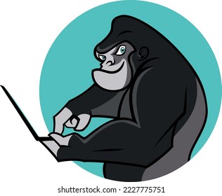 Silver Back Gorilla Using His Laptop