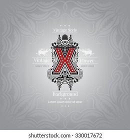 Silver background with floral pattern deer and capital letter x in the middle