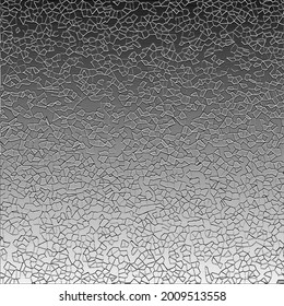 Silver background. Geometric chaotic shapes. Fashionable metallic print. Black and gray shiny pattern. Mosaic 