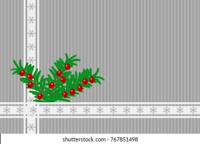 Silver background with ribbons and yew branch. Vector illustration EPS10 for greeting card or as gift wrapper