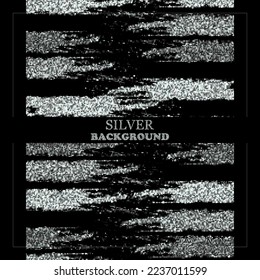 Silver background, background vector design with silver dust on black background, brush strokes, design element