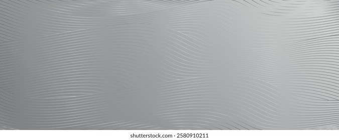 A silver background with a wavy, textured pattern. The background features silver lines creating a sleek, modern look. Modern wavy line pattern background. Gray background vector.