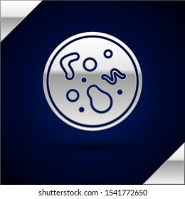 Silver Bacteria icon isolated on dark blue background. Bacteria and germs, microorganism disease causing, cell cancer, microbe, virus, fungi.  Vector Illustration