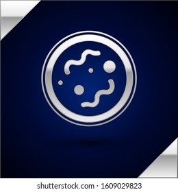 Silver Bacteria icon isolated on dark blue background. Bacteria and germs, microorganism disease causing, cell cancer, microbe, virus, fungi.  Vector Illustration